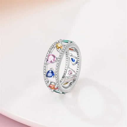 Rings For Women 100% 925 Sterling Silver Pink Heart Crown Star Moon Snowflake Zircon Rings Fashion Engagement Wedding Jewelry