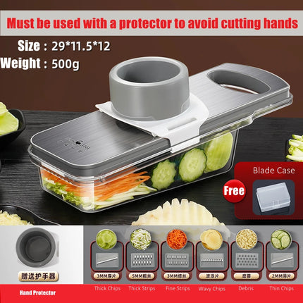 LFGB Certification Pure 316 Stainless Steel Kitchen Mandolin 6 Pieces Ultra Sharp Blades Vegetable Slicer Grater with Protector