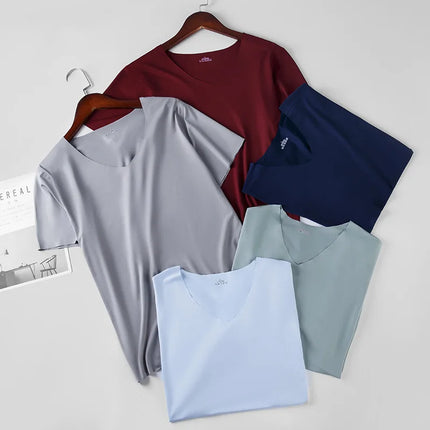 4Pcs Summer Ice Silk Men T-Shirt Vest Men's No Trace Sports Short Sleeve T-shirt Solid V-neck Tees Quick Dry Shirt Tops Fitness