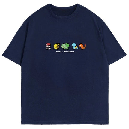 Pixel Printed Short-sleeved Tshirt Men's Summer Trendy Brand Front Shoulder Half-sleeved 2025 New American Pure Cotton Loose Top