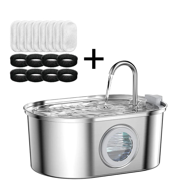 Stainless Steel Cat Automatic Drinking Fountain, Dog Drinking Fountain, Ultra-Quiet Pet Fountain With Window, Cat Water Feeder