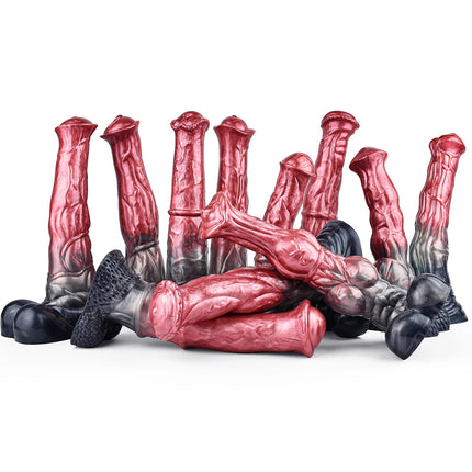 FAAK Colorful Silicone Ribbed Fantasy Horse Knot Dildo with Suction Cup Anal Sex Toys Soft Girthy Huge Fake Penis for Women