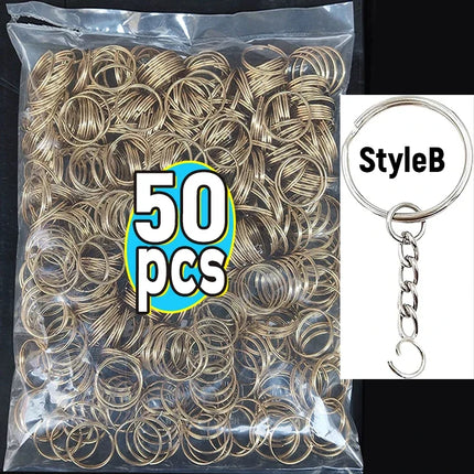 50/100pcs Stainless Steel Metal Blank Keyring Keychain Split Rings DIY Keyfob Keys Ring Lobster Clasp Key Pendant Chains Buckles