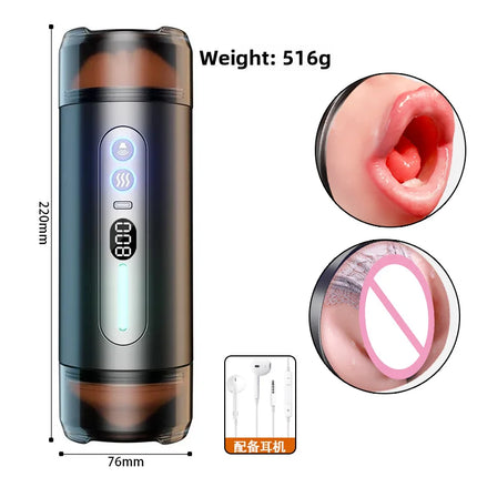 Automatic Male Realistic Double-Headed Penetration Channel Vibrating Deep Throat Vagina Heating Voice Pocket Pussy Adult Sex Toy