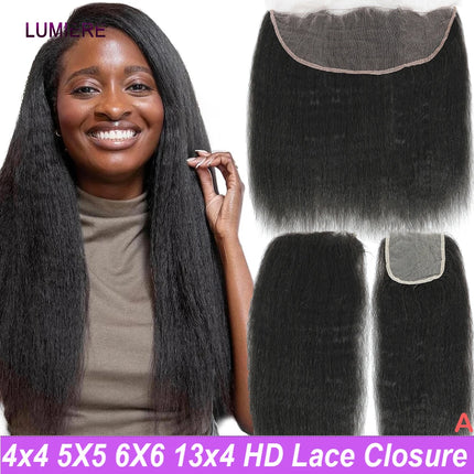 Kinky Yaki Straight Skinlike HD Lace Frontal Only Virgin Raw Virgin Human Hair Lace Closure Only PrePlucked Invisible Hair Exten