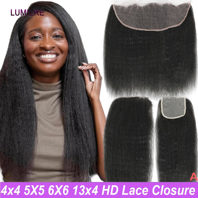 Kinky Yaki Straight Skinlike HD Lace Frontal Only Virgin Raw Virgin Human Hair Lace Closure Only PrePlucked Invisible Hair Exten