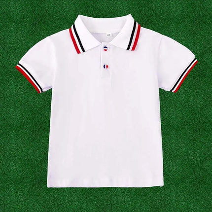 Children's pure cotton polo shirt, men's and girls' medium to large children's short sleeved T-shirt, pure cotton white base shi