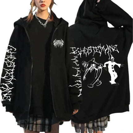 Limited Ghostemane Zipper Hoodie Graphic Print Hoodies Metal Rock Gothic Zip Up Hooded Sweatshirts Harajuku Streetwear Coats