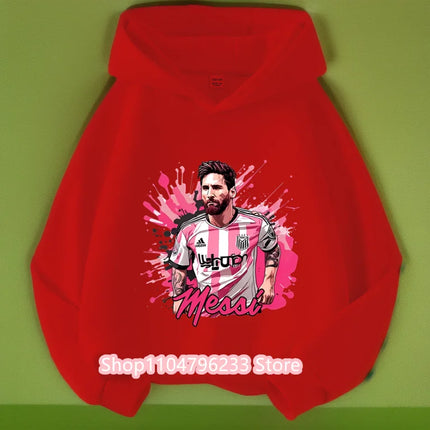Messi Printed Children's Hooded Hoodie Plus Velvet Sweatshirt Casual Sportswear Pullover Black Top Boy and Girl Kid Baby Clothes