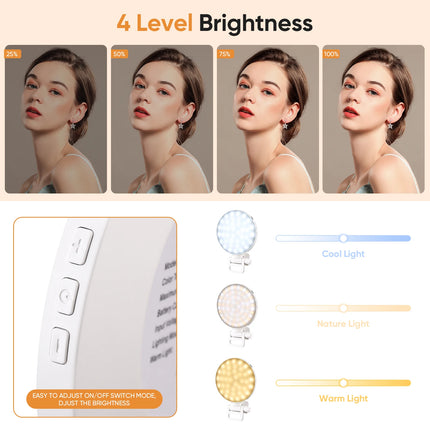 Selfie Light, Clip on Light [Rechargeable], 360°+90° Adjustable 12 Level Brightness Fashionable Portable Phone Selfie Light