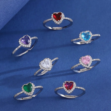 Exquisite Luxury Colorful Hearts Crystal Ring Full of Zircon Opening Adjustable Finger Ring for Women Jewellery Accessories Gift