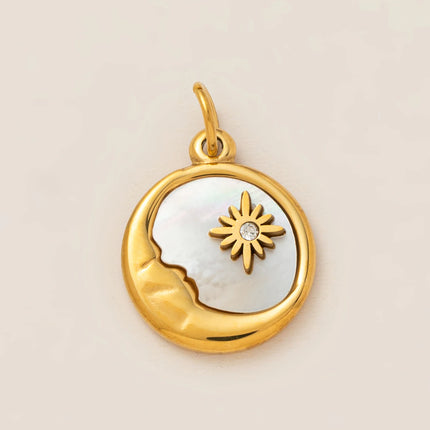 1Pc Stainless Steel Star Sun Moon Series DIY Pendant, Plated with 18K Gold for Color Preserving, Women's Jewelry Gift