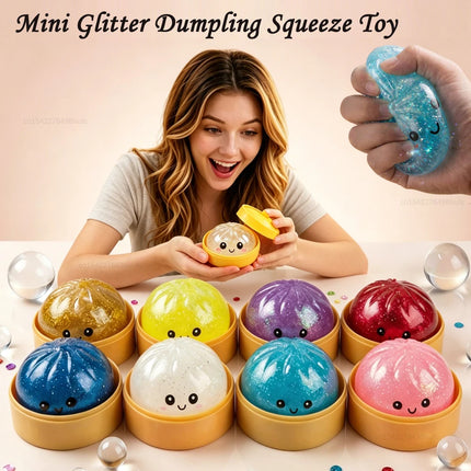 Hot Mini Glitter Dumpling Pressure Ball Sensory Squeeze Toy Realistic Steamer Bun Stress Reliever Soft Pinch Decompression Gifts