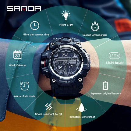 SANDA G style New Men's Watch 50M Waterproof Sports Military Quartz Watch For Male Electron Digital Wristwatch Reloj De Hombre