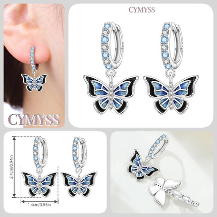 925 Sterling Silver Inlaid Zircon Butterfly Earrings Insect Element Original Design Women's Fashion Party Jewelry Gift Ear Loops