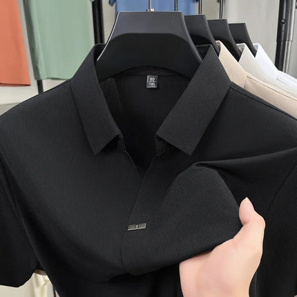 2026 New Men's Casual and Fashionable Solid Color Short Sleeved Polo Shirt Comfortable and Versatile Summer T-shirt