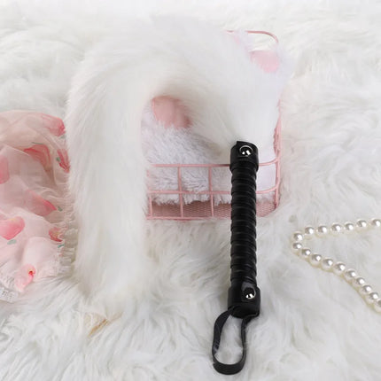 Fetish PU Leather With Fox Tail Whip Flogger Handle Spanking Paddle Flirting BDSM Adult Game Erotic Sex Toys for Women Couples