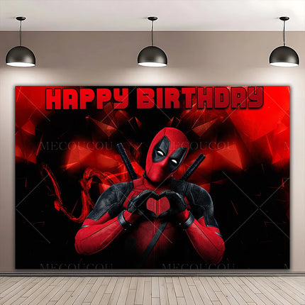 Superhero Deadpool and Wolverine Themed Customized Boy's Birthday Party Decoration Banner With Portrait Photography Studio Props