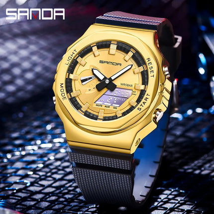 SANDA 3167 Top New Style Men's Casual Military Outdoor Sport Wrist Watch Quartz 50M Waterproof Fashion Dual Display Men's Watch