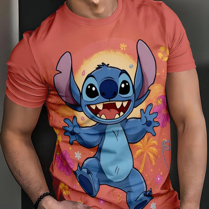 Men's Disney Lilo & Stitch Tropical Floral 3D Print T-shirt Casual Short Sleeve Tops