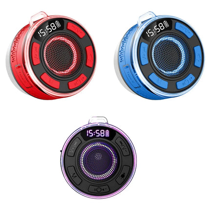 New Wireless Speaker IPX7 Waterproof Colorful LED Light Strong Bass Shower Speaker Waterproof 360° Sound RGB Lights FM Radio Fun