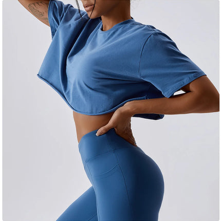 Y2K Outdoor Dance Sports Short sleeved Yoga Dress Women's Leisure Versatile Fitness Top Loose Sports T-shirt