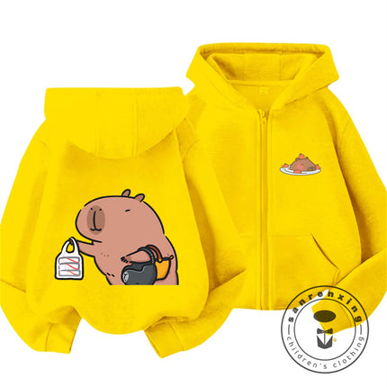 Kids Capybara Trendy Zip Up Hoodie Boys Girls Autumn Winter Cute Kawaii Cartoon New Style Children Hooded Sweatshirt