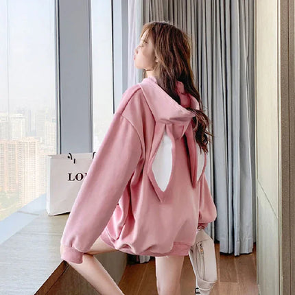 Women Hoodies With Rabbit Ear Autumn Winter Fleece Thicken Warm Ladies Harajuku Sweatshirts Female Hooded Pullovers Casual Tops