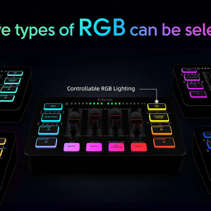 FIFINE Gaming Audio Mixer,Streaming 4-Channel RGB Mixer with XLR Microphone Interface,for Game Voice,Podcast,AmpliGame SC3