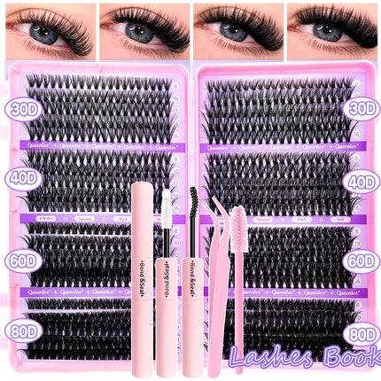 QUEENICE Lashes Cluster DIY Lash Extension Mixed Tray Clusters Eyelashes Fluffy Individual Lashes Cat Eye Lash Extension