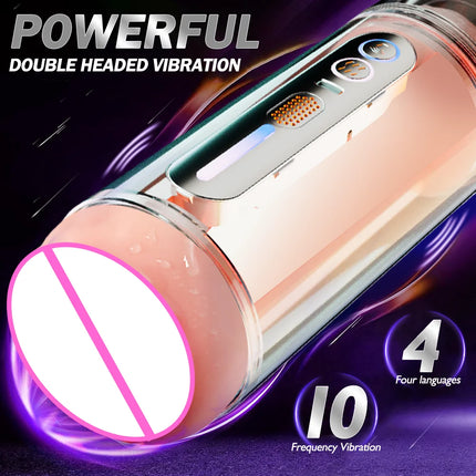 Blowjob Pocket Pussy Automatic Male Masturbator Mouth Vagina Double-Headed Penetration Channel Vibrating Moaning Sex Toy
