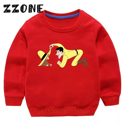 Kids Curious George Monkey Cute Cartoon Sweatshirts Children's Hoodies Baby Cotton Pullover Tops Girl Boy Autumn Clothes,KYT5266