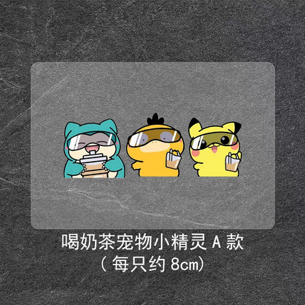 8cm Pokémon car sticker, cute cartoon Pokémon drinking milk tea, personalized electric vehicle sticker, luggage sticker