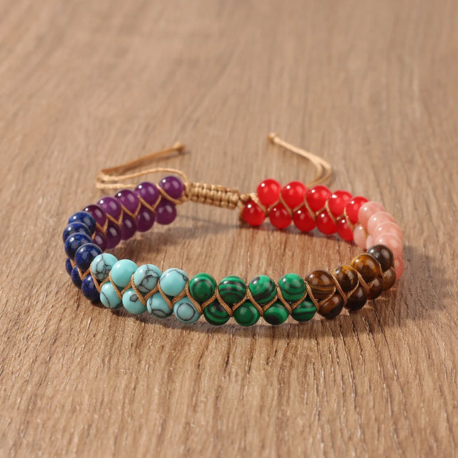 7 Chakras Natural Stone Anklet For Women Symbolize Happiness And Good Luck Crystal Braided Rope Ankle Bracelet Summer Jewelry
