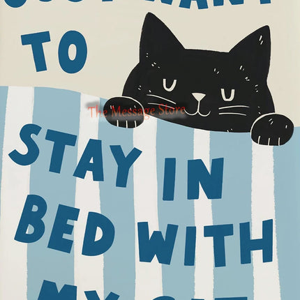 Funny Cats Cartoon Minimalist Drawing Lazy Cat in Bed Cozy Bedroom Pets Lovers Poster Canvas Painting Wall Pictures Home Decor