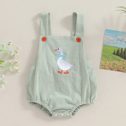 FOCUSNORM 0-12M Infant Baby Girls Boys Cute Romper Sleeveless Cartoon Duck Print Suspender Jumpsuit for Newborn