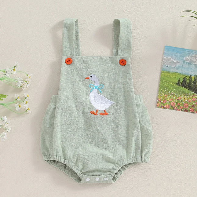 FOCUSNORM 0-12M Infant Baby Girls Boys Cute Romper Sleeveless Cartoon Duck Print Suspender Jumpsuit for Newborn