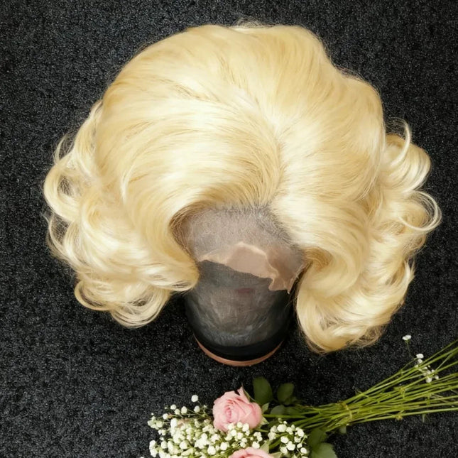 613 Blonde Wig 13x4 HD Short Bob Body Wave Lace Front Wig Synthetic Pre-Plucked Glueless Daily Wear Cosplay On Clearance Sale