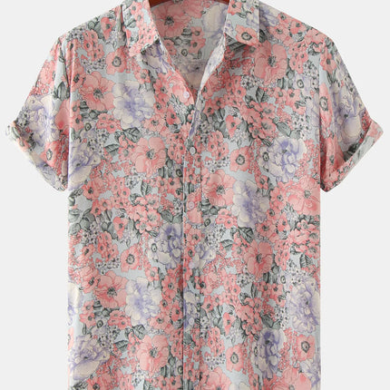 Mens Striped Casual Holiday Short Sleeve Orange Summer Button Down Shirt Hawaiian Shirt Summer Spring Lapel Button Down