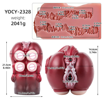 SHAZ Realistic Horse Vagina&Anal Two Channel Stroker, Skin-Friendly Silicone Onahole, Penis Training Stimulator, Sex Toy for Men