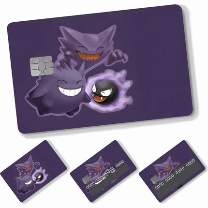 Anime Cartoon P-Pokemon-Gengar Stickers 4pcs PVC Credit Card Skin Stickers Removable Self-adhesive Protective Film