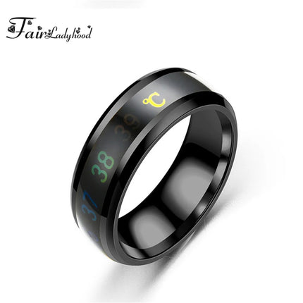 FairLadyHood Black Silver Color Gold Rose Blue Color Intelligent Thermometer Temperature Men Women 316L Stainless Steel Couple