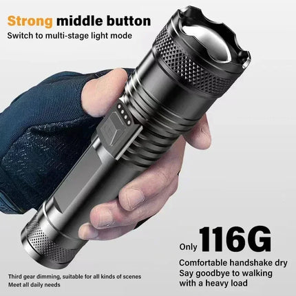Super Bright Flashlight USB Rechargeable LED Long Range Tactical Torch Outdoor Waterproof Emergency Camping Fishing Lantern