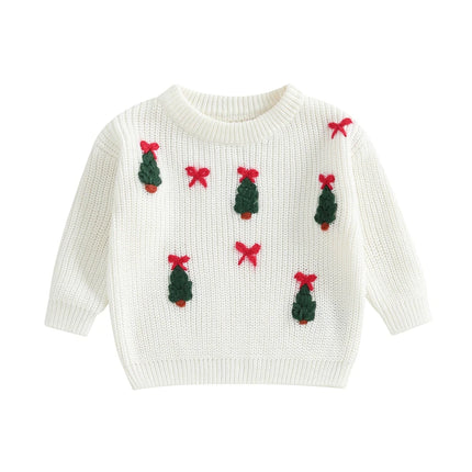Newborn Baby Girl Boy Knitted Long Sleeve Autumn Winter Christmas Sweater Tree Embroidery Pullover Casual Tops Kids Clothes