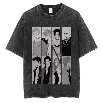 Japanese Anime Nana Osaki Print Vintage Washed T-shirt Harajuku Streetwear Graphic T-Shirt Summer Short Sleeve Cotton T-shirt