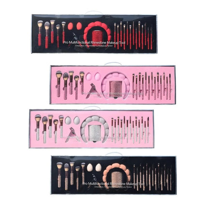 18-Piece Diamond-Encrusted Makeup Brush Set with Storage Bucket Complete Cosmetic Tool Kit