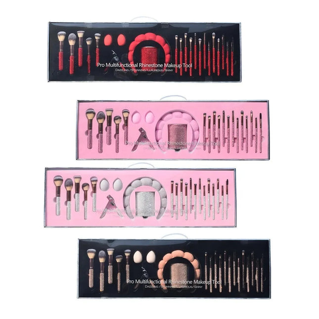 18-Piece Diamond-Encrusted Makeup Brush Set with Storage Bucket Complete Cosmetic Tool Kit