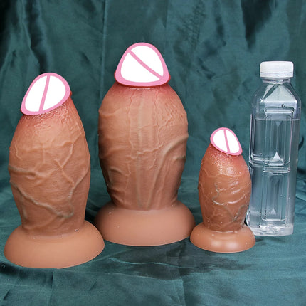 Realistic Soft Brown Thick Dildo 3 Sizes Huge Fake Penis Double Silicone Cock Woman Man Masturbation Suction Cup Anal Sex Toys