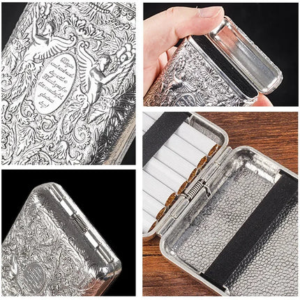 Retro Carved Cigarette Case Metal Luxurious Holder Pocket Tobacco Storage Box for 14 Cigarettes Smoking Accessories