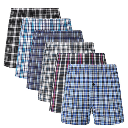 JupiterSecret 6 Pcs Boxer Shorts Casual Plaid Elastic Waistband Button Mens Boxer Underwear Woven Shorts For Home Random Color